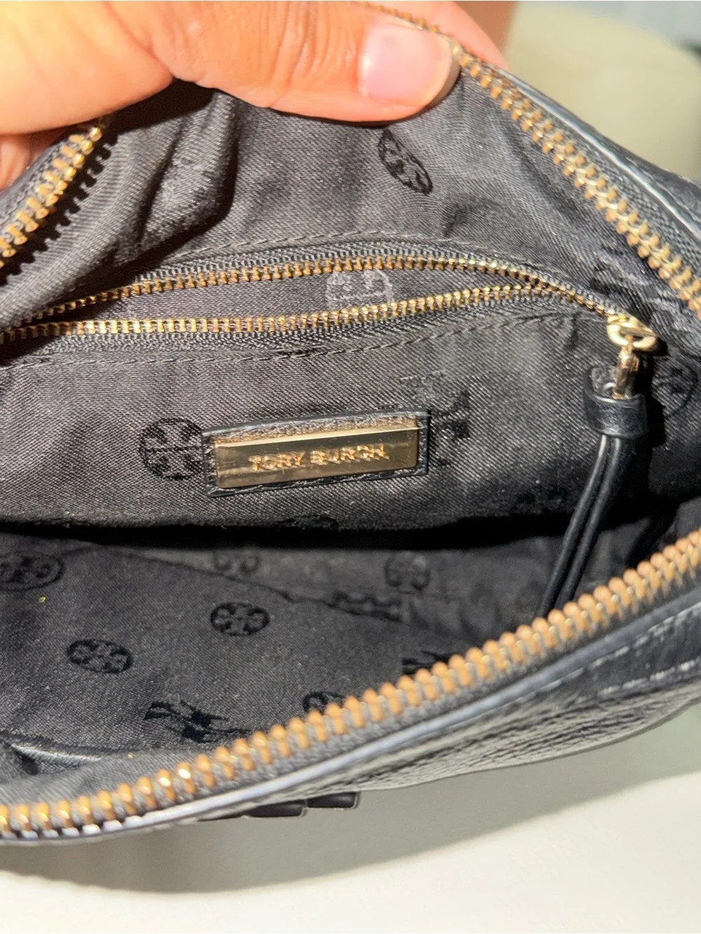 Tory Burch Black Pebbled Leather Braided-Strap Crossbody